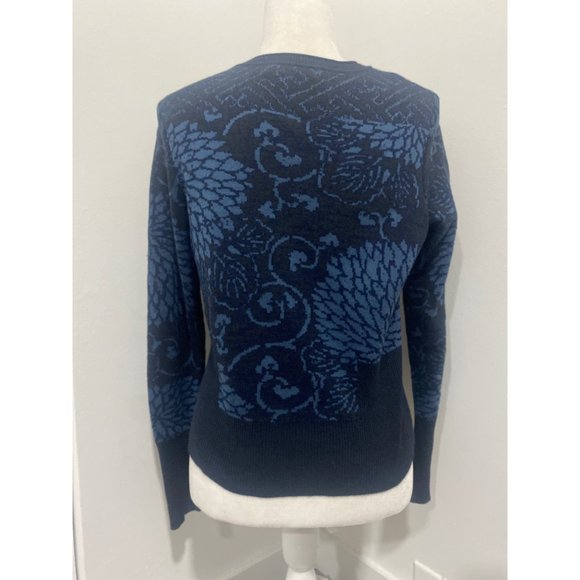 Peruvian Connection Blue Floral Button Sweater Cardigan Size Small - Picture 5 of 8